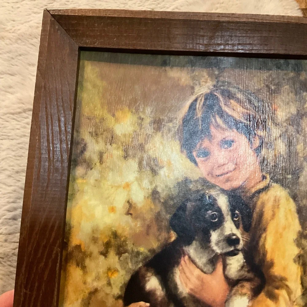 Vintage Boy And Dog Framed Comrades by C. Mitchell Mid Century Artwork Wood Frme - Picture 12 of 12